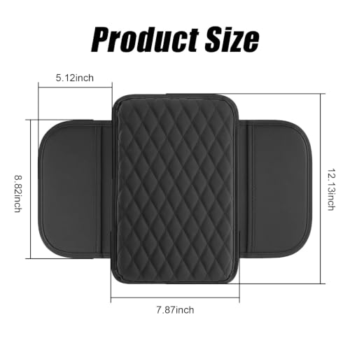 Car Center Console Cover, Leather Car Arm Rest Cushion with 2 - Product Imagery