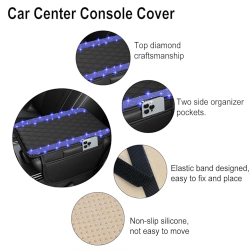 NBTEPEM Bling Car Center Console Cover, Leather Car Arm Rest - Product Imagery