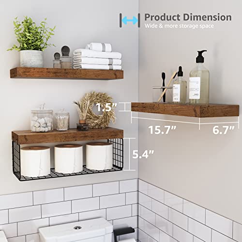 QEEIG Bathroom Shelves Over Toilet Wall Mounted (Brown, Set of - Product Imagery