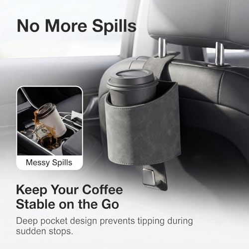Car Seat Back Cup Holder Organizer, Faux Leather Suede 2 in 1 - Product Imagery