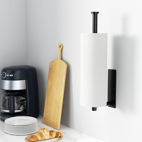 Paper Towel Holder,Self-Adhesive or Drilling， Matte Black, 1 Pack - Product Imagery