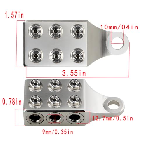 12-Way Battery Terminal Connectors M10 4/0-8 AWG Top Post Pair RV - Product Imagery