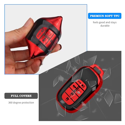 QBUC for Honda Key fob Cover(red, 5 Buttons), Soft TPU - Product Imagery
