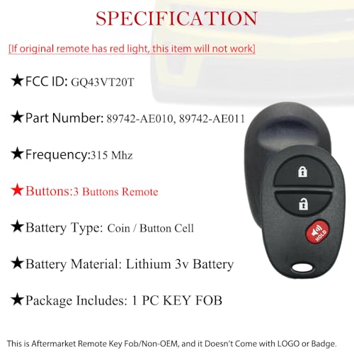 MechanMagic Key Fob Remote Replacement Fits for Toyota Tundra - Product Imagery