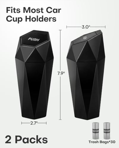 HOTOR Car Trash Can with Lid, Leakproof, Black, 2 Pack - Product Imagery