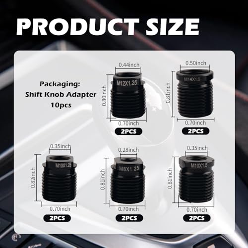 10PCS Car Gear Shift Knob Adapter Aluminum Alloy,Muti-Size Gear - Product Imagery