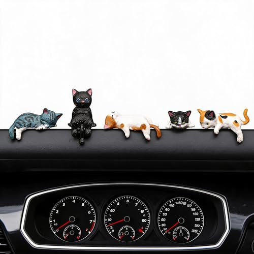 5PCS Cute Cat Car Ornaments, Mini Dashboard Figurines Car - Product Imagery