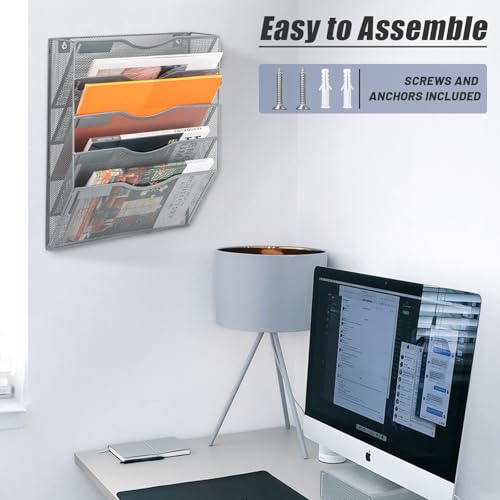 EASEPRES 5 Pocket Mesh Hanging Wall File Organizer, Wall Mounted - Product Imagery