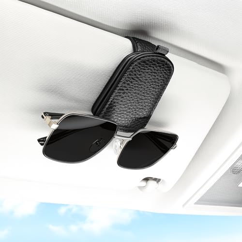 SINGARO Sunglasses Holder for Car, Leather Magnetic Buckle Sun - Product Imagery