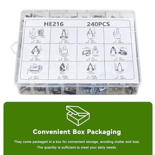 240 PCS Car Dashboard Trim Clips, 12 Sizes Panel U-Clip Kit Auto - Product Imagery