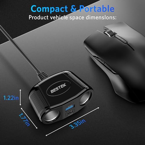 BESTEK 150W 4 in 1 Cigarette Lighter Splitter with USB-C PD 30W - Product Imagery