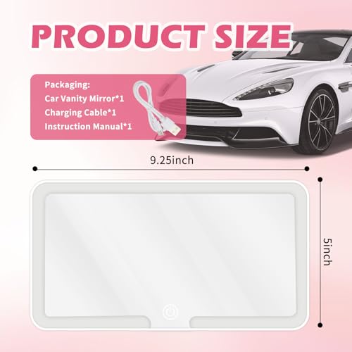 Rechargeable Car Vanity Mirror with Lights,50 LED Beads Car - Product Imagery