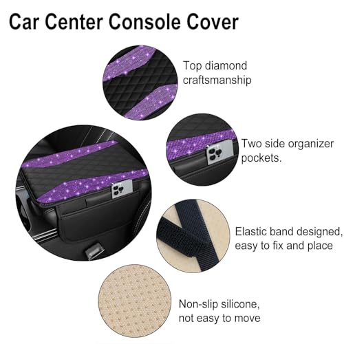 NBTEPEM Bling Purple Car Center Console Cover, Leather Middle - Product Imagery