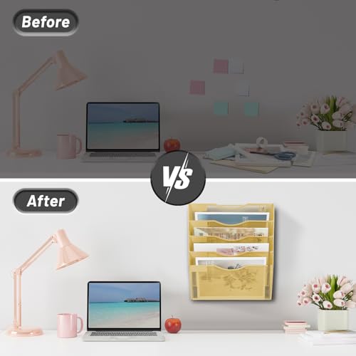 EASEPRES 5 Pocket Mesh Hanging Wall File Organizer, Wall Mounted - Product Imagery