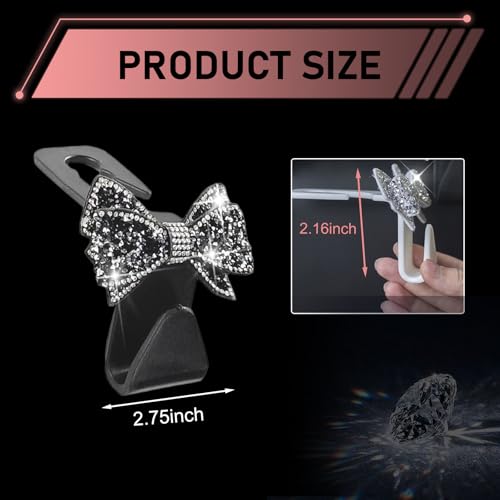 2PCS Bling Bow Car Seat Headrest Hooks, S Type Cute Bow Car Seat - Product Imagery