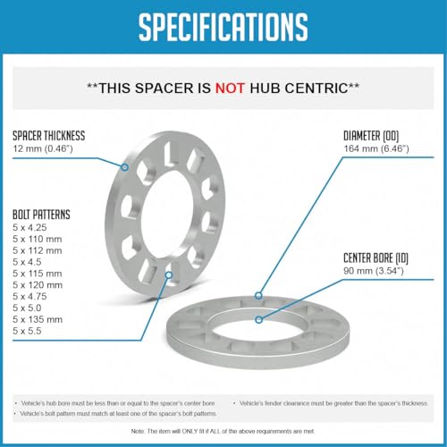 Wheel Accessories Parts 4 Pcs Die Cast Wheel Spacer 12mm 1/2" - Product Imagery