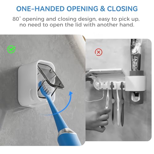 MOPMS Single Slot Toothbrush Holders Wall Mounted with Cover for - Product Imagery