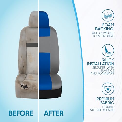 BDK PolyPro Car Seat Covers Full Set in Blue & Gray – Front and - Product Imagery