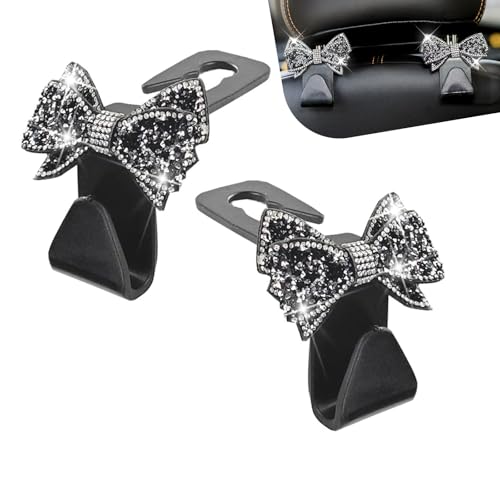 2PCS Bling Bow Car Seat Headrest Hooks, S Type Cute Bow Car Seat - Product Imagery