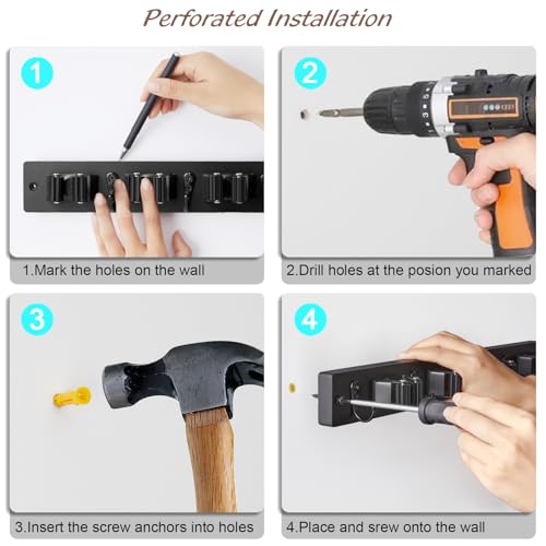 OUTNILI Mop and Broom Holder Wall Mount - Black Broom Mop Hanger - Product Imagery