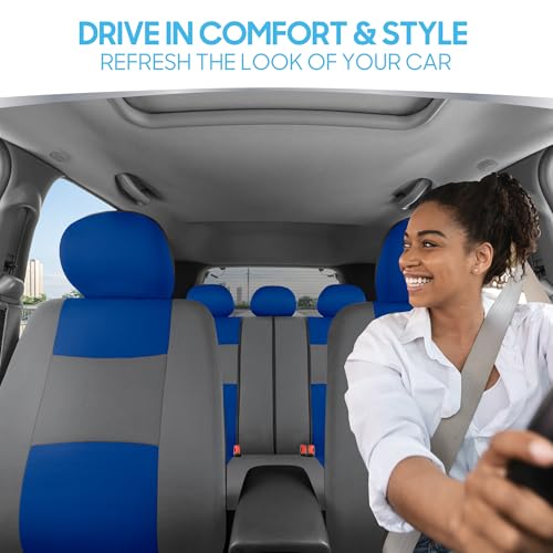 BDK PolyPro Car Seat Covers Full Set in Blue & Gray – Front and - Product Imagery