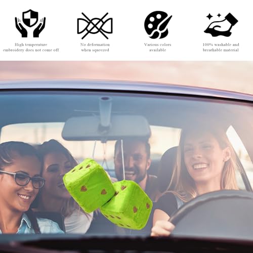 1 Pair Fuzzy Plush Dice for Car Mirror, 3'' Retro Square Dice - Product Imagery