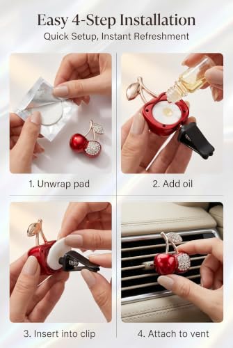 4 PCS Cherry Car Vent Clip, Rhinestone Bling Cute Cherry Decor - Product Imagery