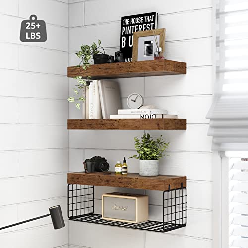 QEEIG Bathroom Shelves Over Toilet Wall Mounted (Brown, Set of - Product Imagery