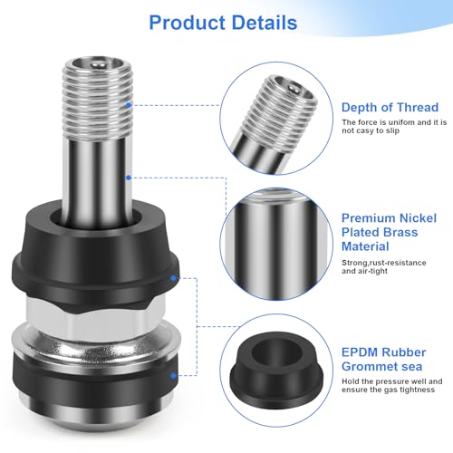 6-Pack TR416 Tire Valve Stems, High Pressure 200 PSI Tubeless - Product Imagery