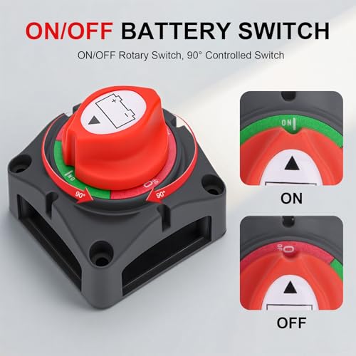 Top Post Battery Disconnect Switch, 250A 12-48V On/Off, - Product Imagery