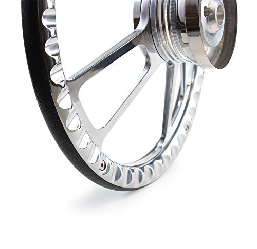 Boat Steering Wheel 14 Inch Aluminum With Red Vinyl Half Wrap, - Product Imagery