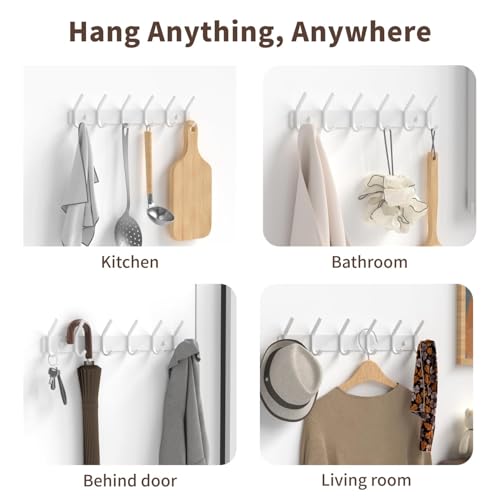 Coat Rack Wall Mount Hooks - 15 Inch White Metal 6-Hook Rack(1 - Product Imagery