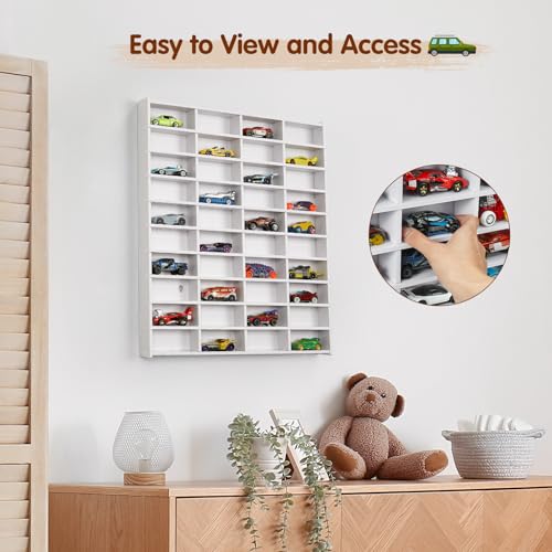 Krafetto 40-Slot Toy Car Display Shelf for 1/64 Cars, Wall Mount - Product Imagery