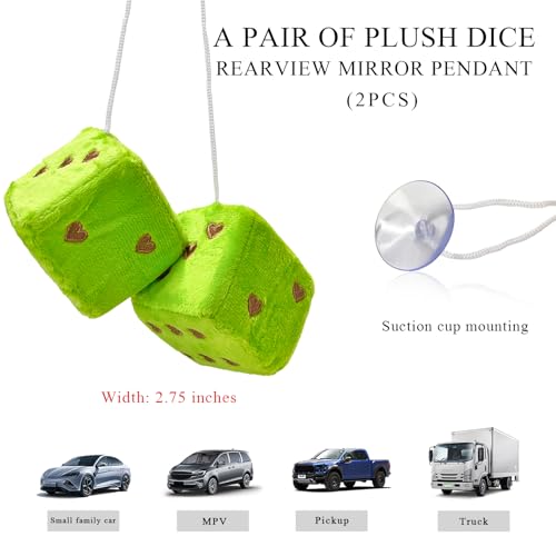1 Pair Fuzzy Plush Dice for Car Mirror, 3'' Retro Square Dice - Product Imagery