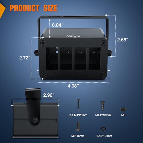 Nilight 4 Gang Rocker Switch Box Detachable Housing 4 Holes - Product Imagery