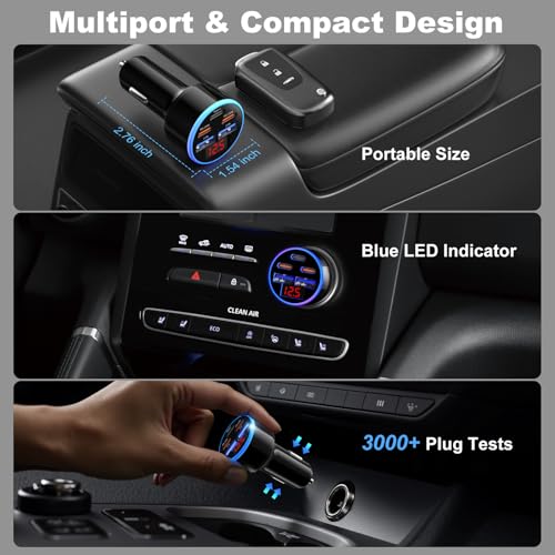 OKRAY 90W 5-Port USB C Car Charger, Dual PD30W USB-C Super Fast - Product Imagery