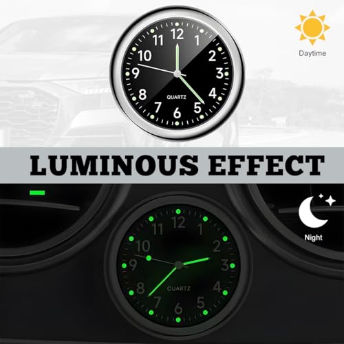 povtii 2 PCS Mini Car Clock, Round Shape Luminous Vehicle - Product Imagery