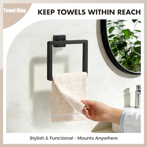 5-Pieces Matte Black Bathroom Accessories Set, 16 Inch Bath - Product Imagery