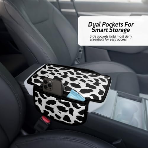 Cow Print Armrest Cover with 2 Side Pockets & Storage Bags, Cute - Product Imagery