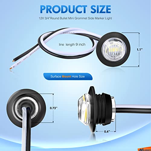 Nilight 3/4" Round LED Clearance Marker Lights,White, 10-Pack - Product Imagery