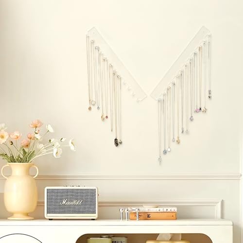 Acrylic Necklace Holder 2 Pack Wall Mounted Necklace Organizer - Product Imagery