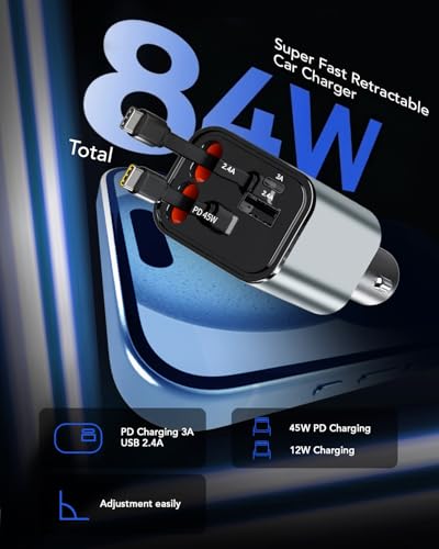 Retractable Car Charger,75W Car Phone Charger USB C Fast Charge - Product Imagery