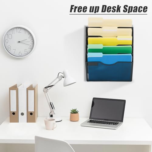 EASEPRES 5 Pocket Mesh Hanging Wall File Organizer, Wall Mounted - Product Imagery
