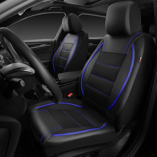 CAR PASS Universal FIT Piping Leather Two Front Seat Covers, - Product Imagery