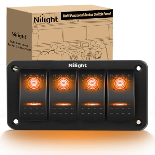 Nilight 4 Gang Rocker Switch Panel w/Orange LED Light 5Pin ON - Product Imagery