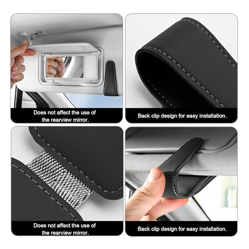 2PCS Sunglasses Holder for Car Sun Visor, Magnetic Leather - Product Imagery