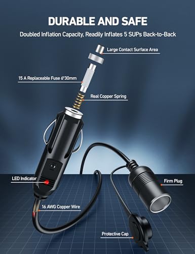 AstroAI 12Ft/12V Cigarette Lighter Cord, 120W/15A Male to Female - Product Imagery