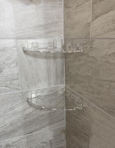 JiePai Adhesive Acrylic Corner Shower Caddy 2 Pack, Rustproof - Product Imagery