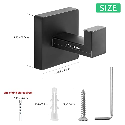 Heavy Duty Stainless Steel Towel Hooks, Wall Mounted Square Robe - Product Imagery