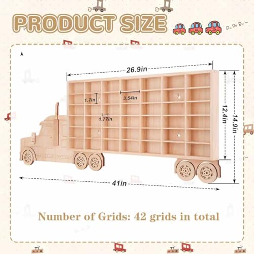 3D Wooden Toy Cars Display, Wall-Mounted for 42 Toy Cars, 1/64 - Product Imagery